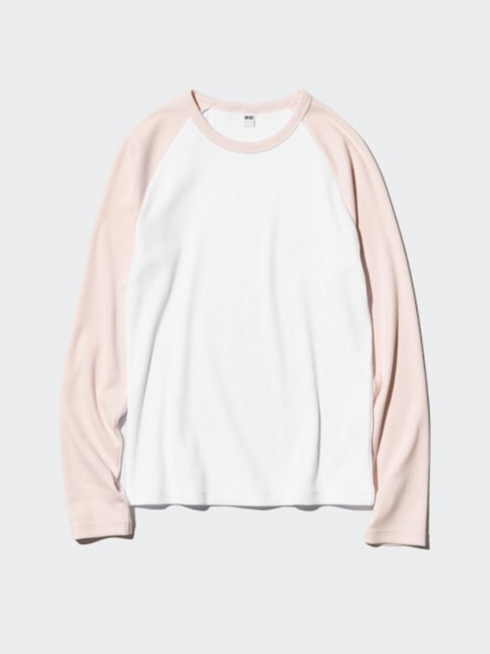 Uniqlo - Soft Ribbed T-Shirt Long Sleeve Raglan Tee E476855 | XS | Pink & White